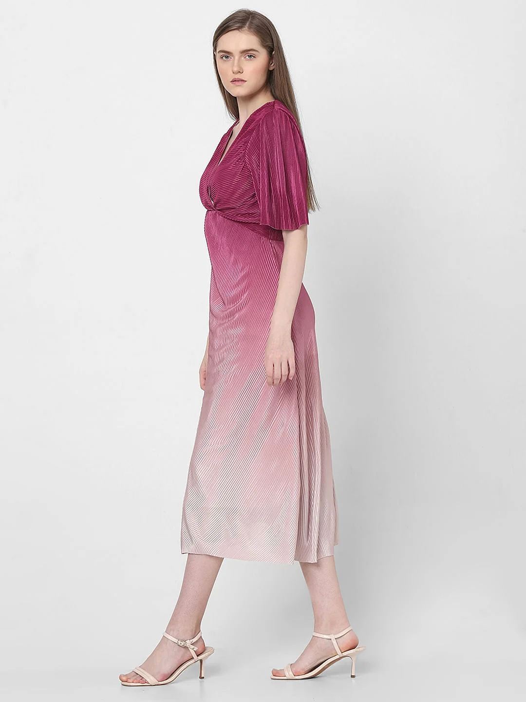 Pink Ombre Pleated Midi Dress - Image 3