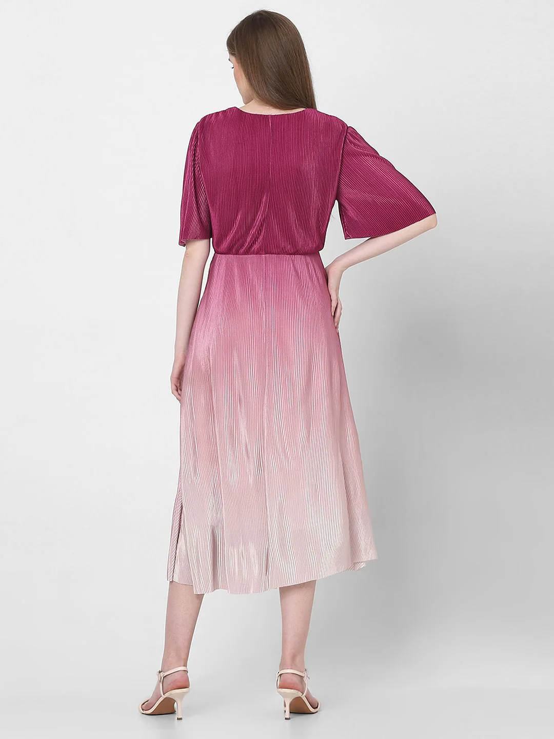 Pink Ombre Pleated Midi Dress - Image 4