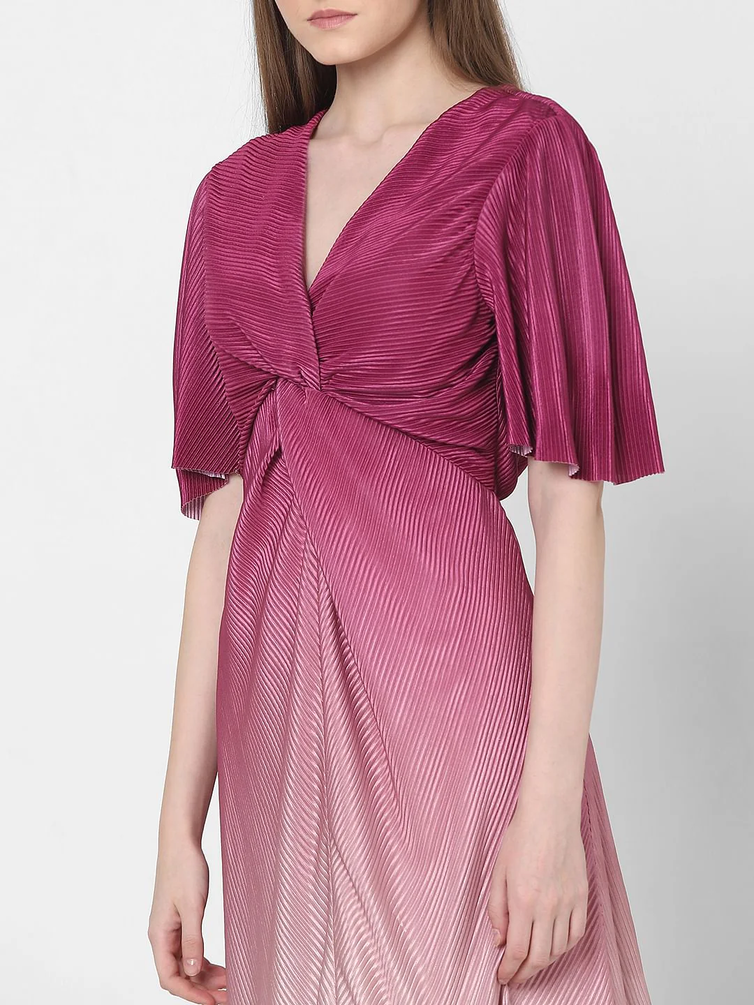 Pink Ombre Pleated Midi Dress - Image 5