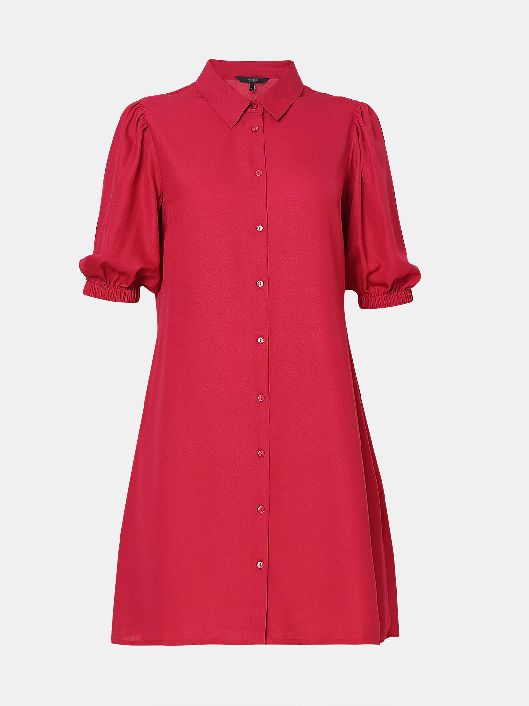 Red Puff Sleeves Shirt Dress - Image 7