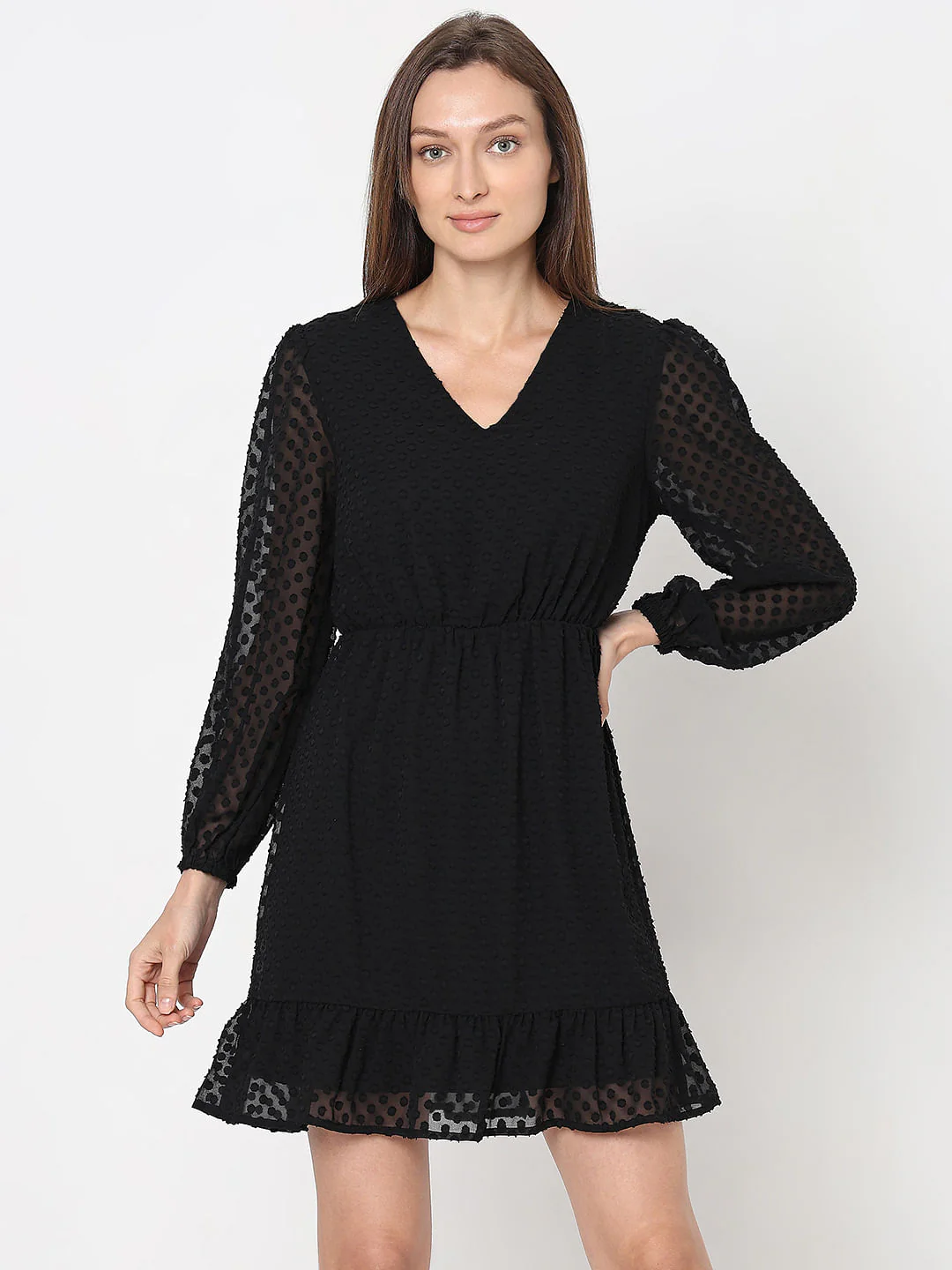Black Textured Mini Dress - Image 2