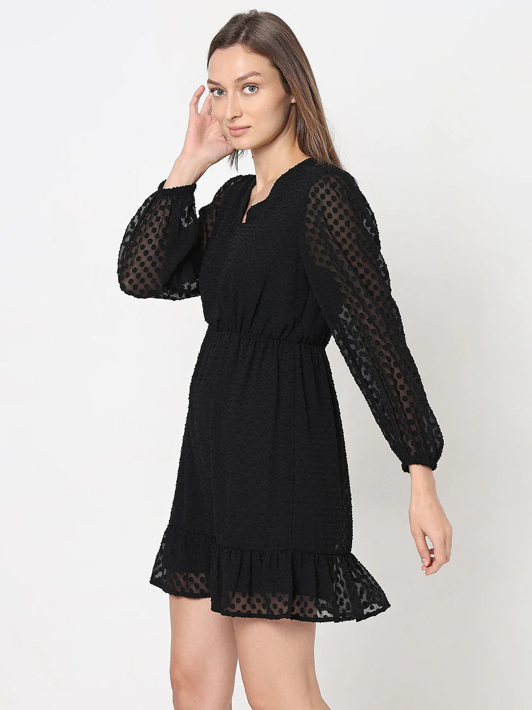 Black Textured Mini Dress - Image 3