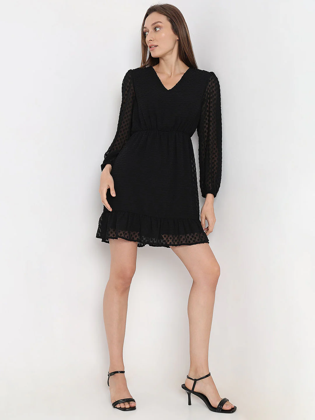 Black Textured Mini Dress - Image 5