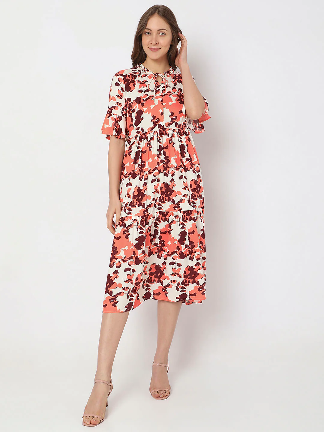 White Floral Print Midi Dress - Image 2