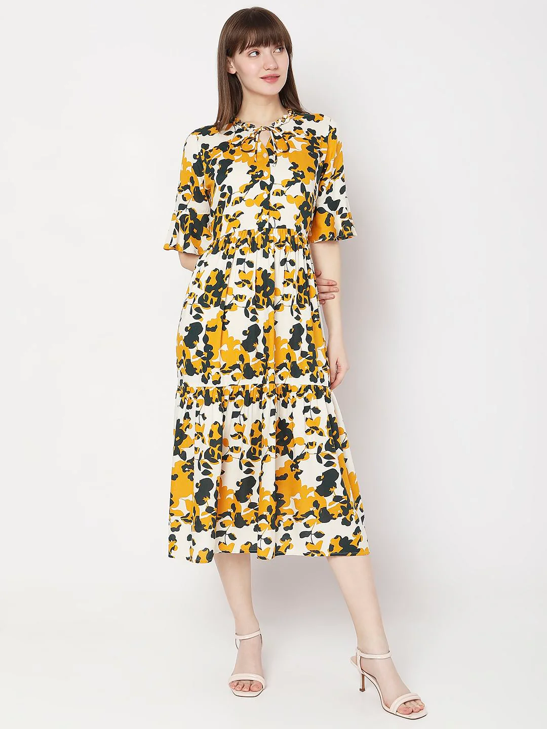 Yellow Printed Midi Dress - Image 2