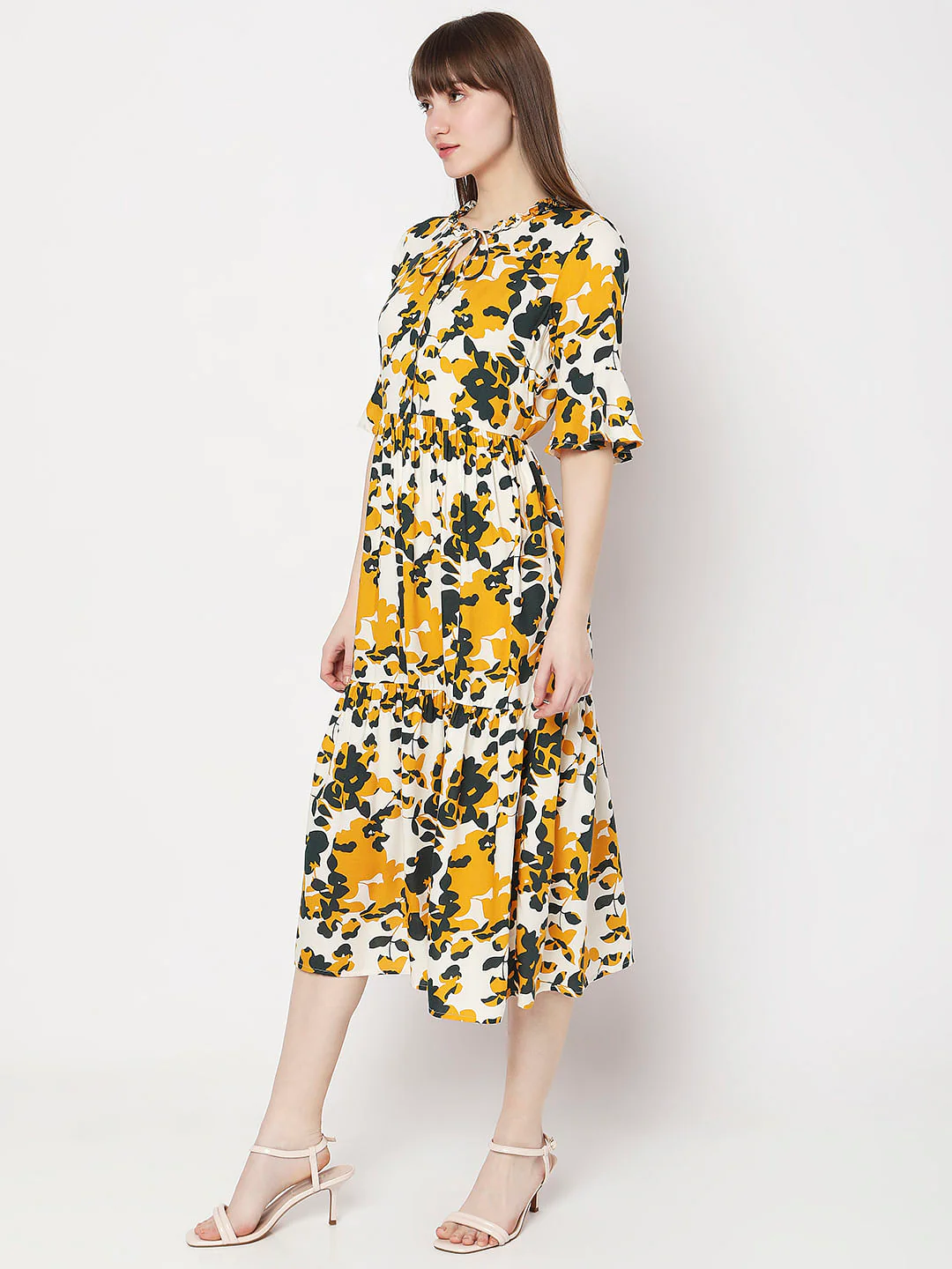 Yellow Printed Midi Dress - Image 3