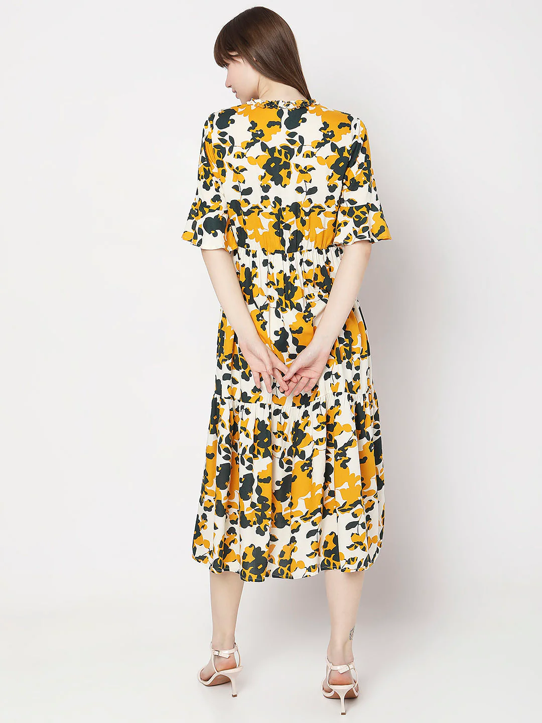 Yellow Printed Midi Dress - Image 4