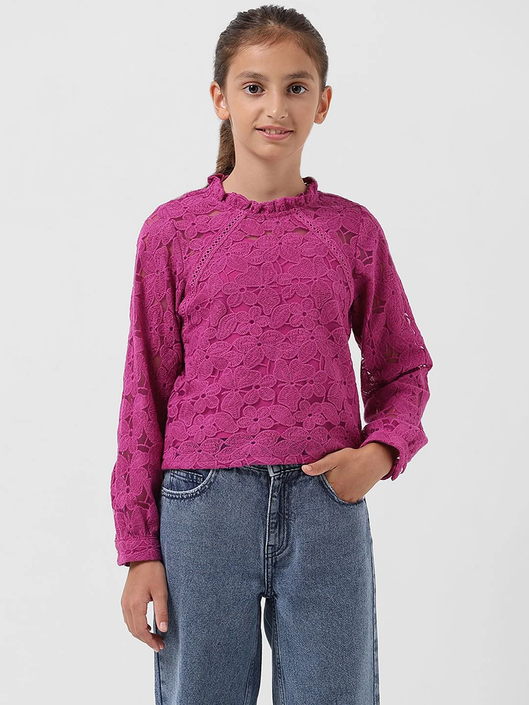 Girl Magenta Lace Top - Image 2