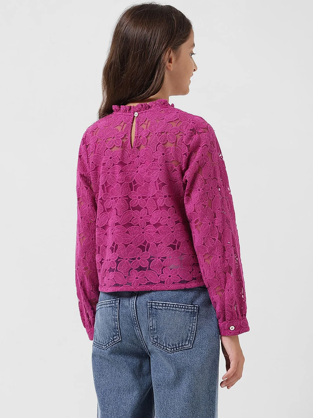 Girl Magenta Lace Top - Image 3
