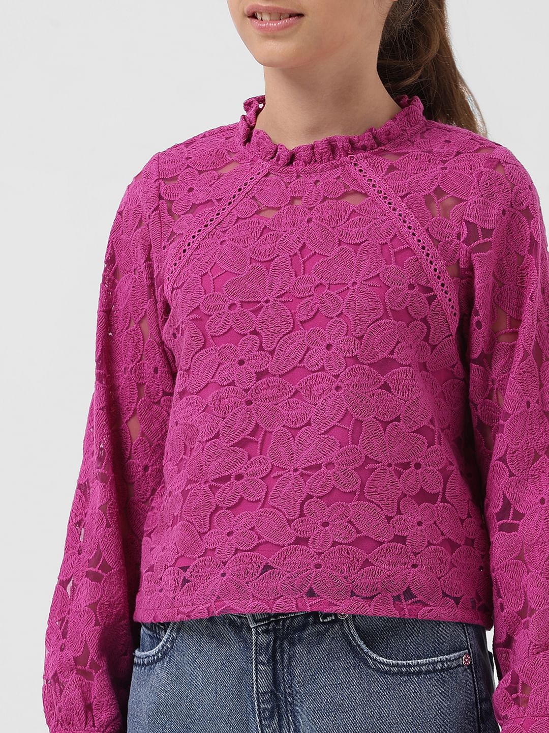 Girl Magenta Lace Top - Image 4
