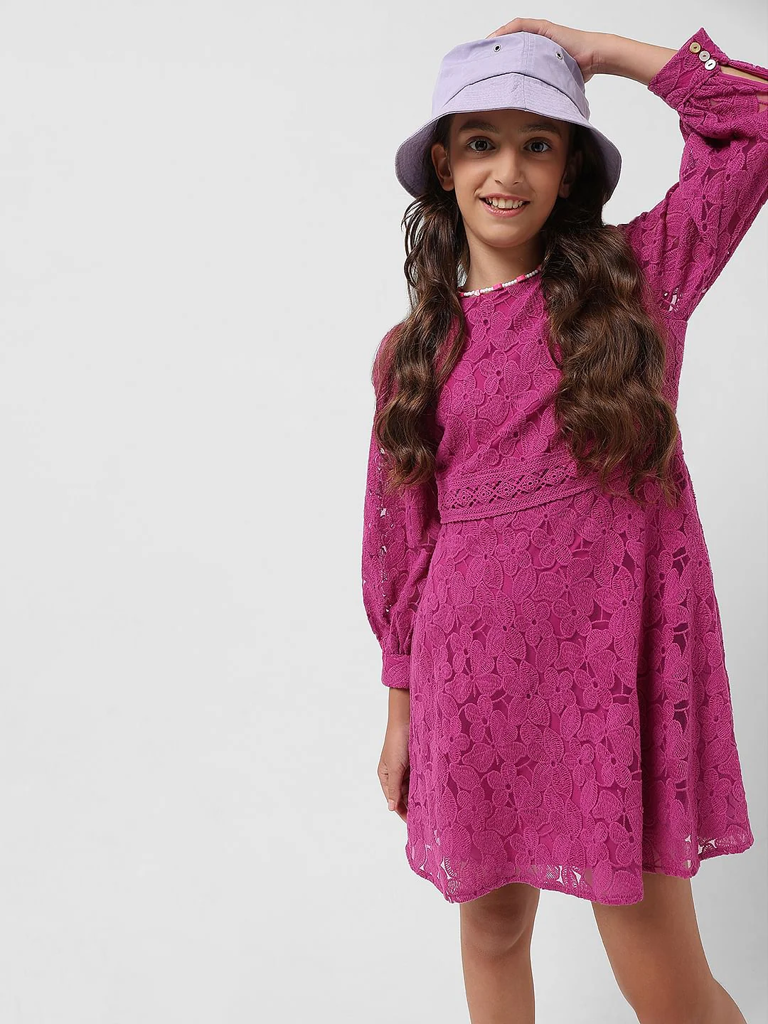 Girl Magenta Lace Fit & Flare Dress