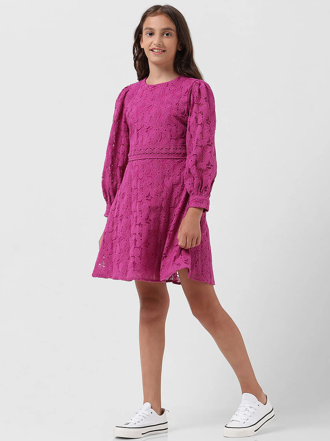 Girl Magenta Lace Fit & Flare Dress - Image 2