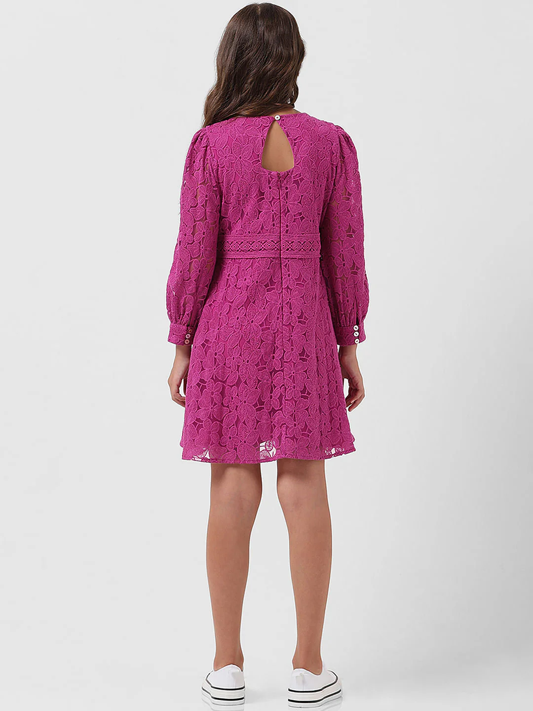 Girl Magenta Lace Fit & Flare Dress - Image 3