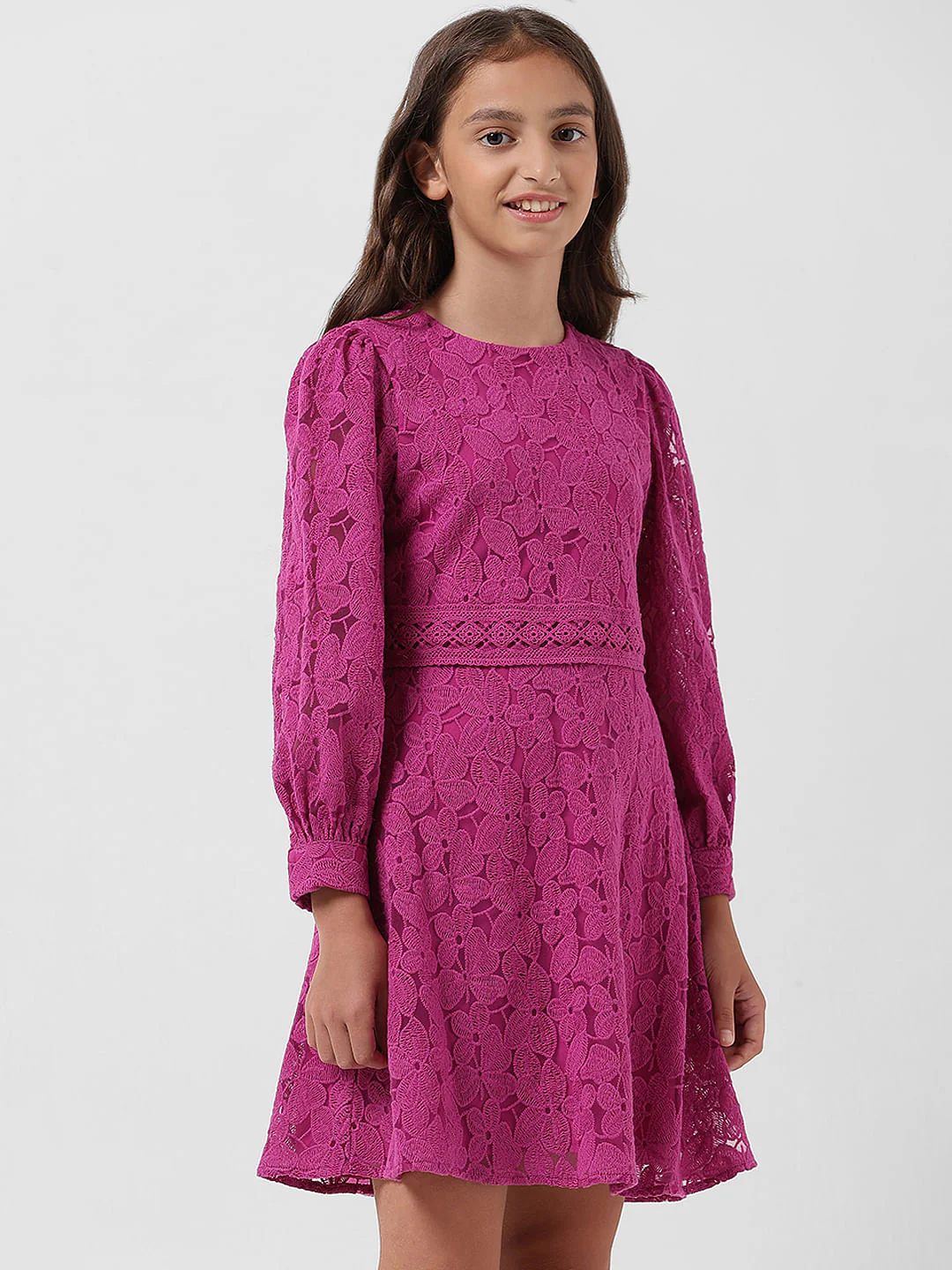 Girl Magenta Lace Fit & Flare Dress - Image 5