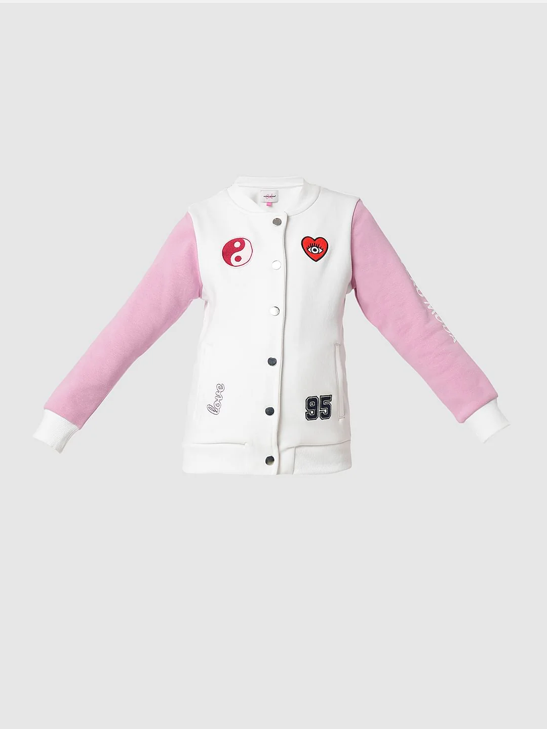 Girl White Colourblocked Bomber Jacket - Image 6