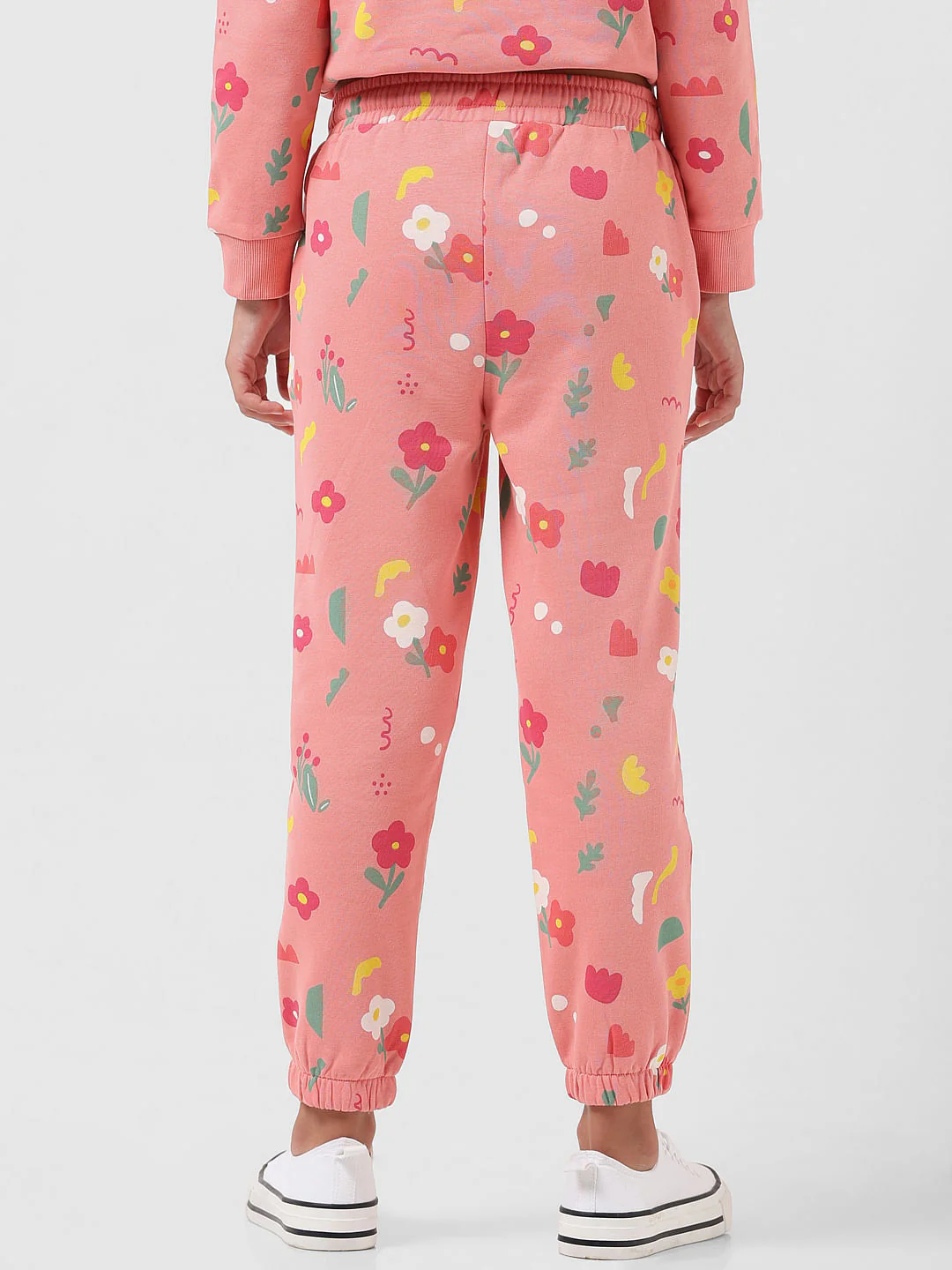 Girl Peach Mid Rise Abstract Print Sweatpants - Image 3