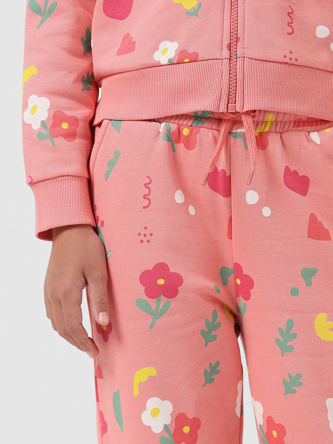 Girl Peach Mid Rise Abstract Print Sweatpants - Image 4