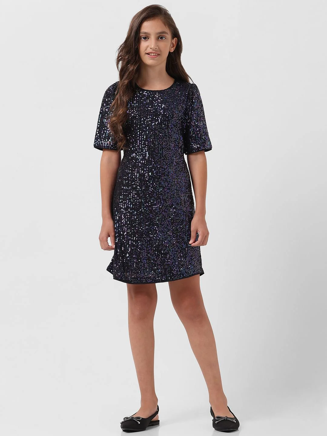 Girl Black Sequinned Shift Dress