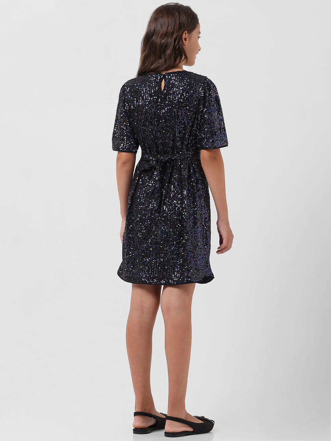 Girl Black Sequinned Shift Dress - Image 3