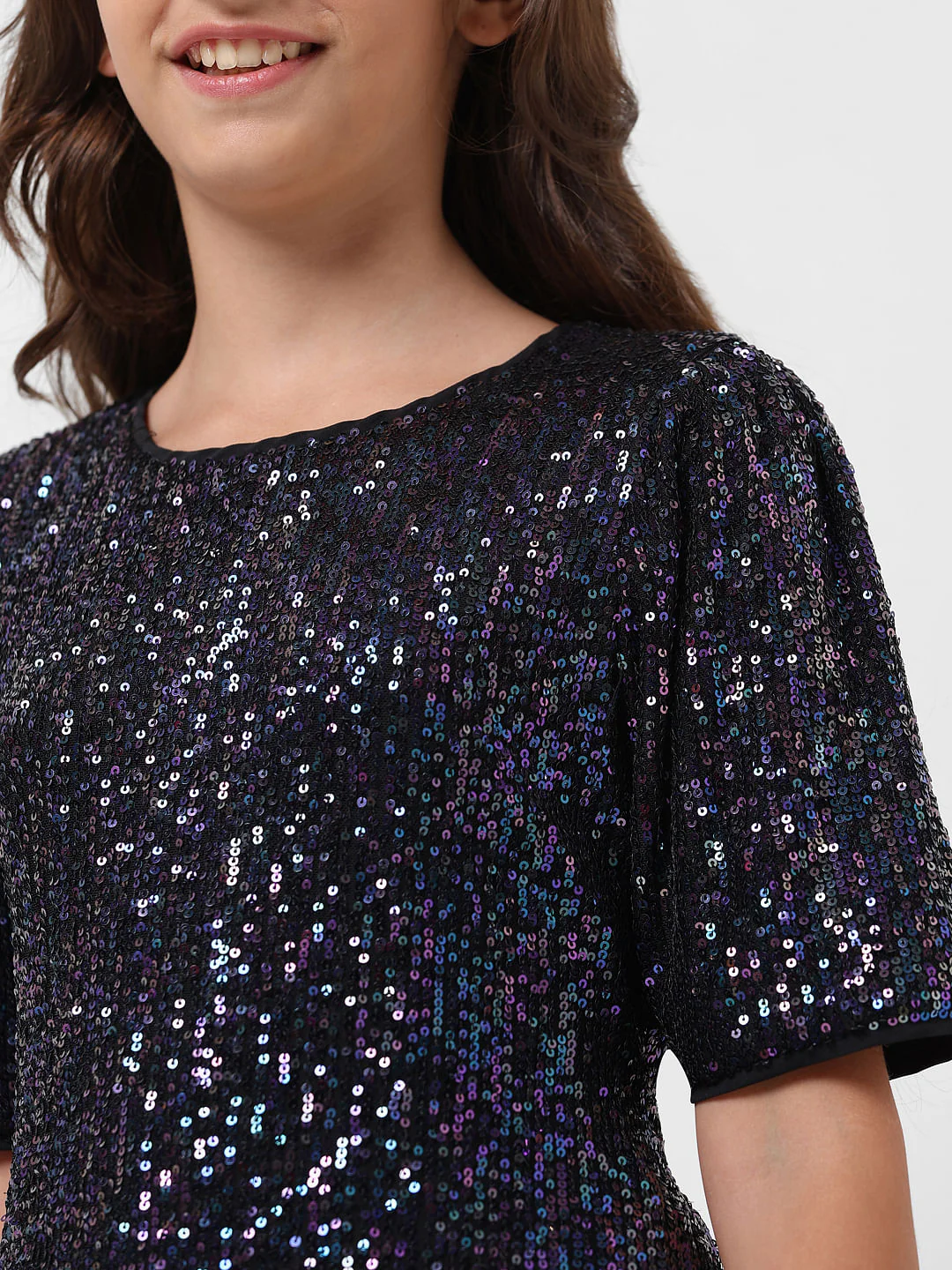Girl Black Sequinned Shift Dress - Image 4