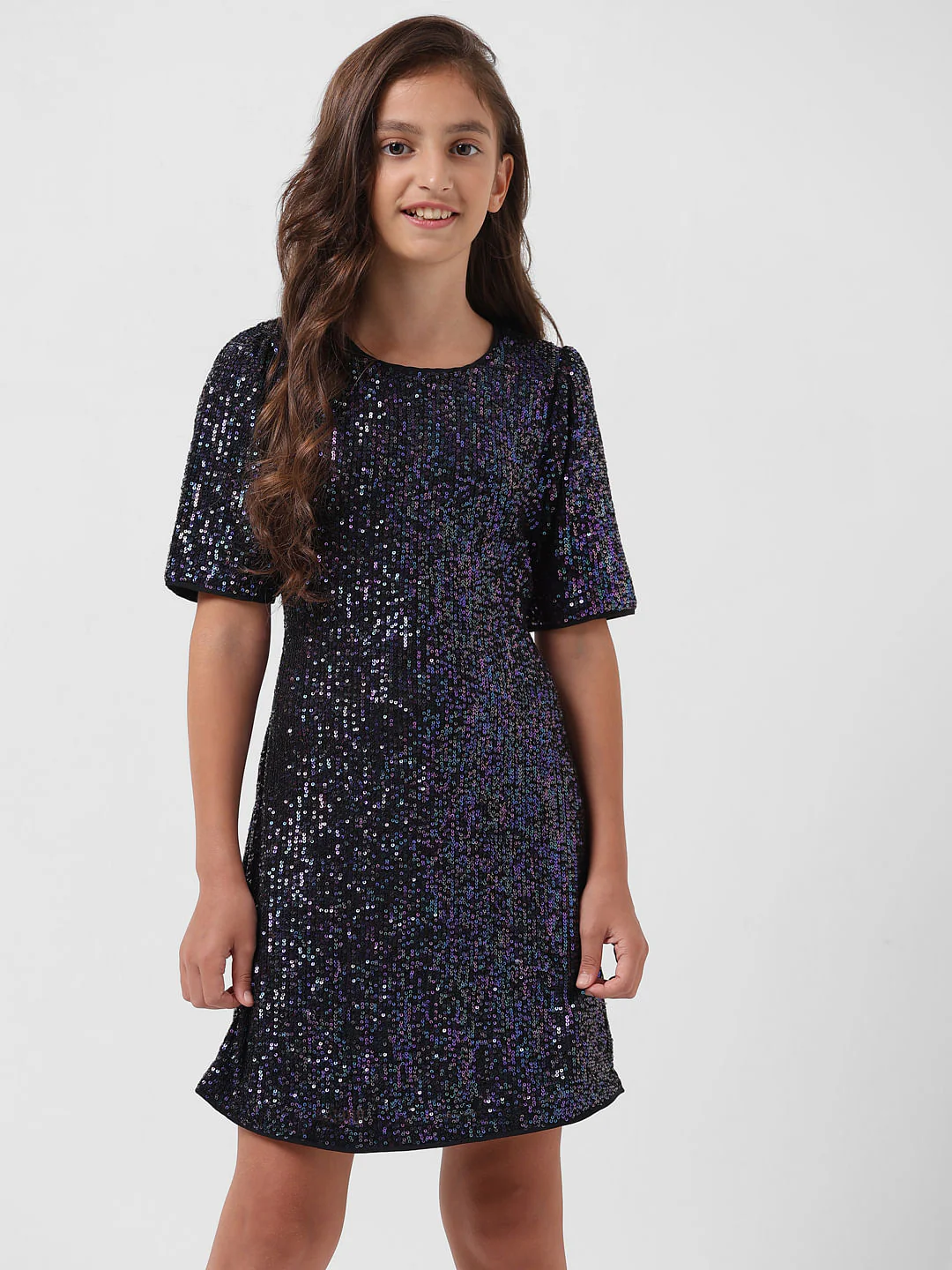 Girl Black Sequinned Shift Dress - Image 5