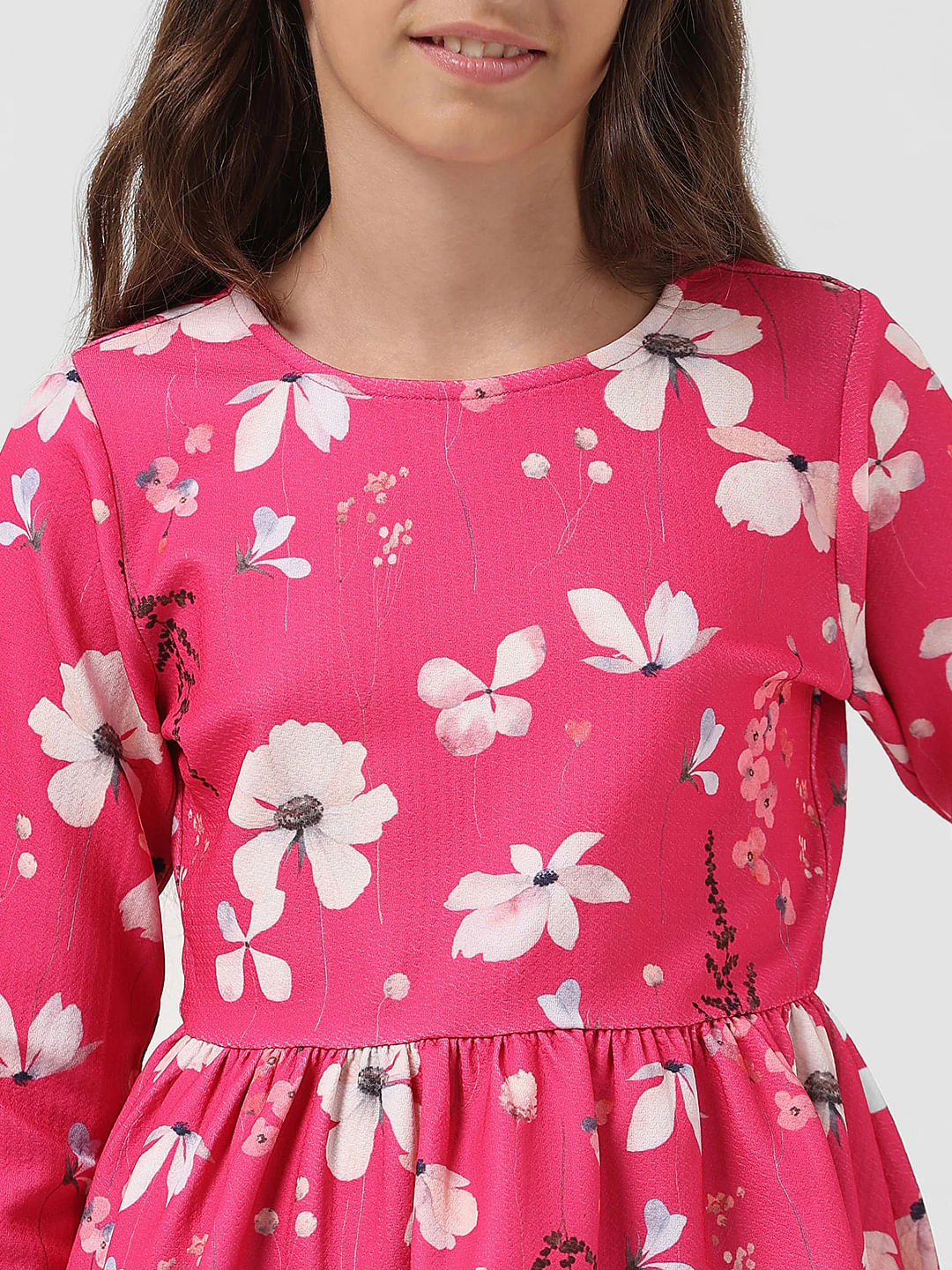 Girl Pink Floral Print Peplum Top - Image 4