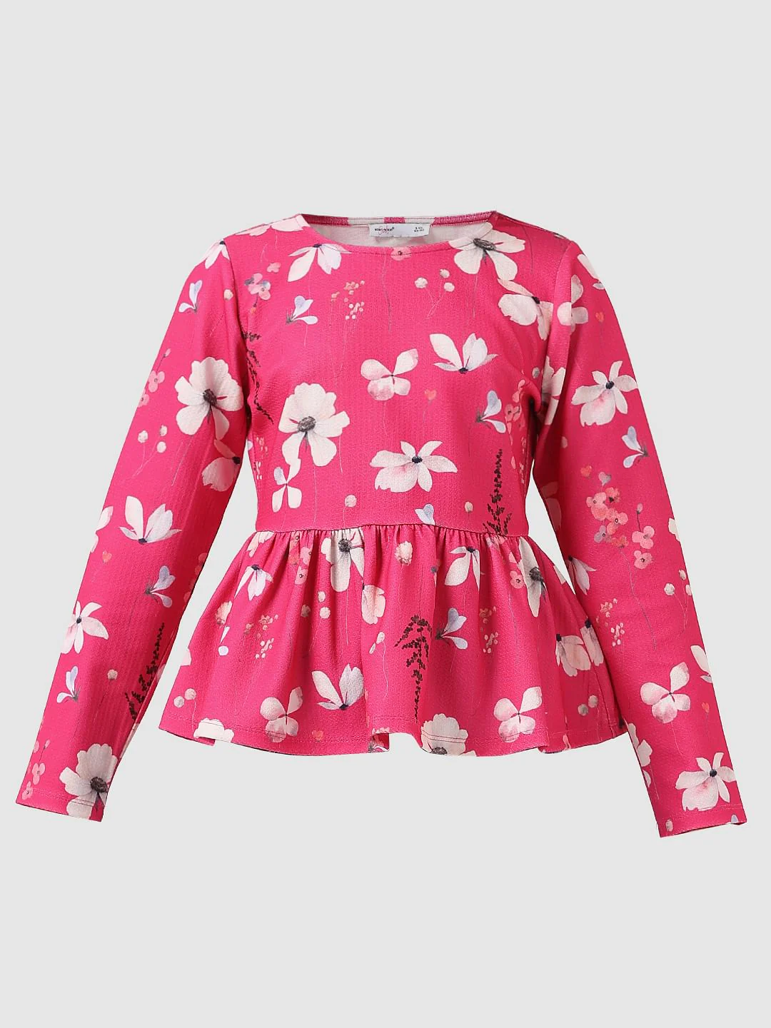 Girl Pink Floral Print Peplum Top - Image 6