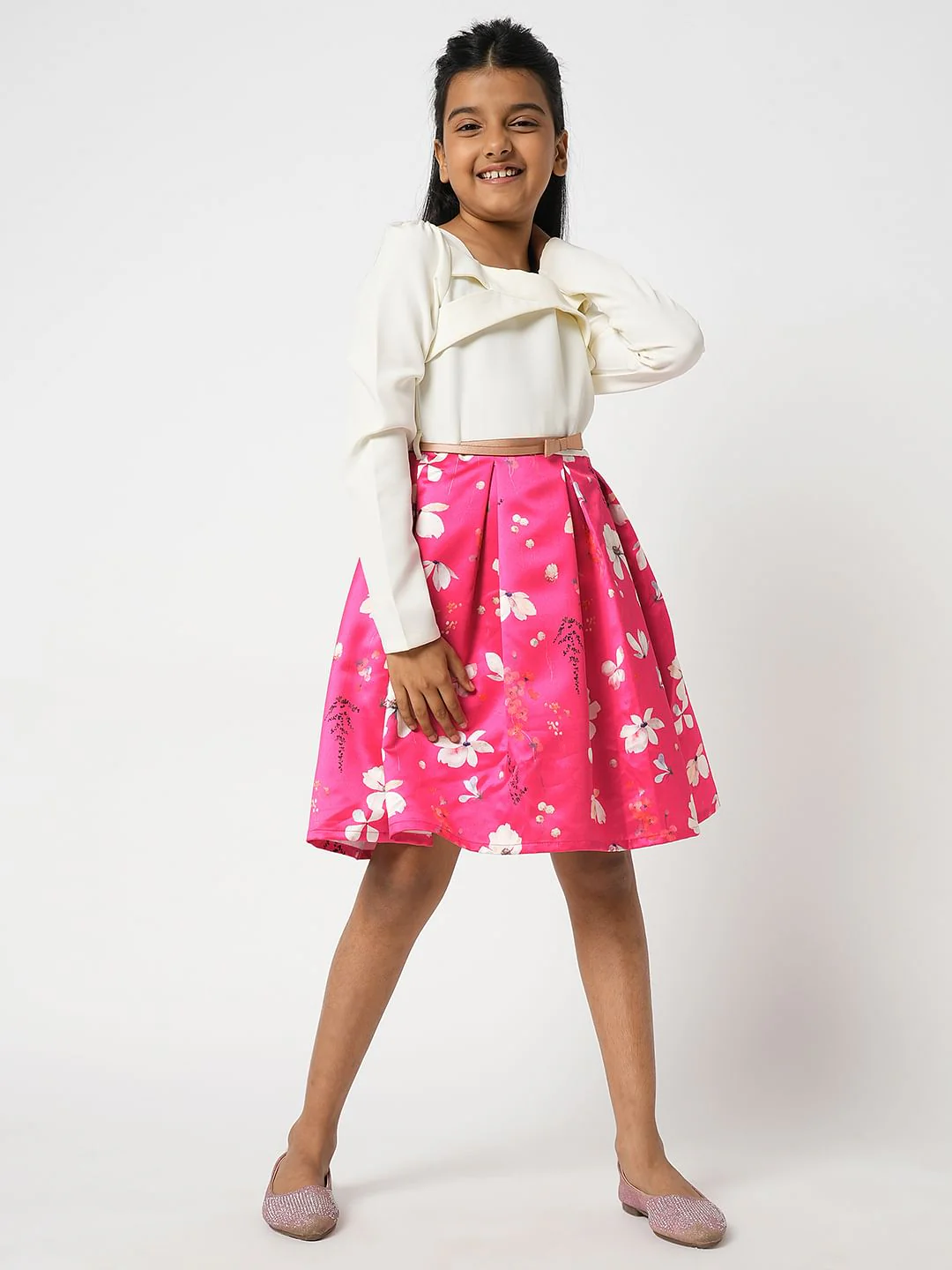 Girl Pink Colourblocked Fit & Flare Dress - Image 3