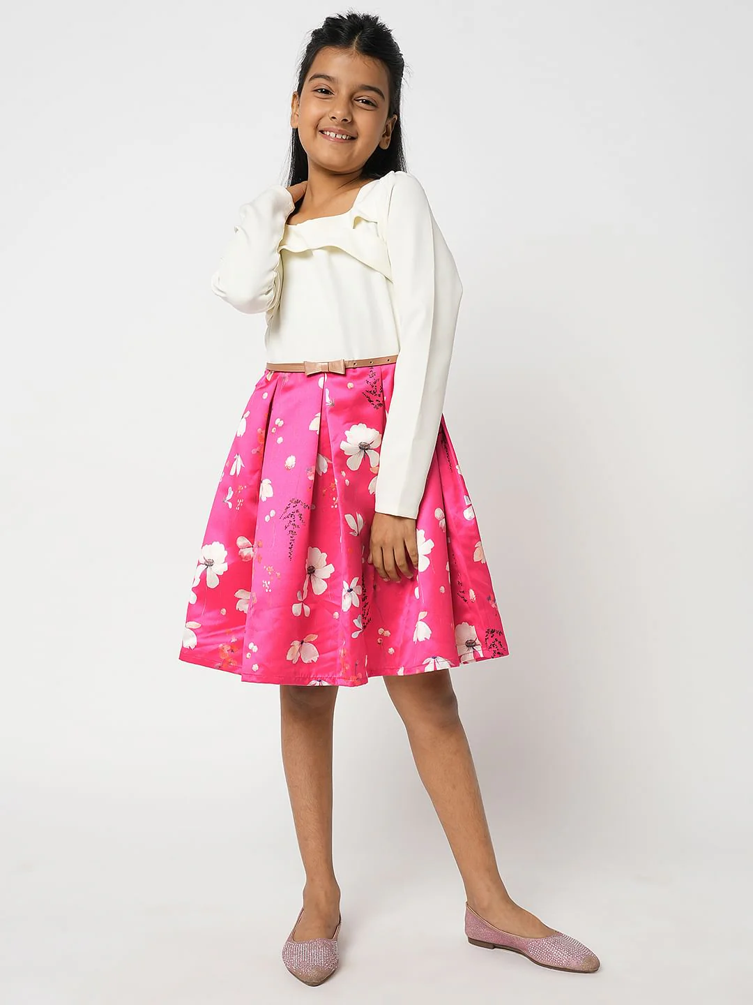 Girl Pink Colourblocked Fit & Flare Dress - Image 4