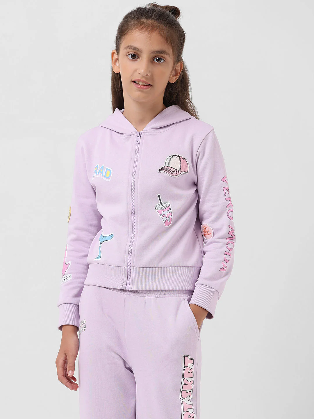 Girl Lilac Printed Hooded Sweatshirt - Image 2