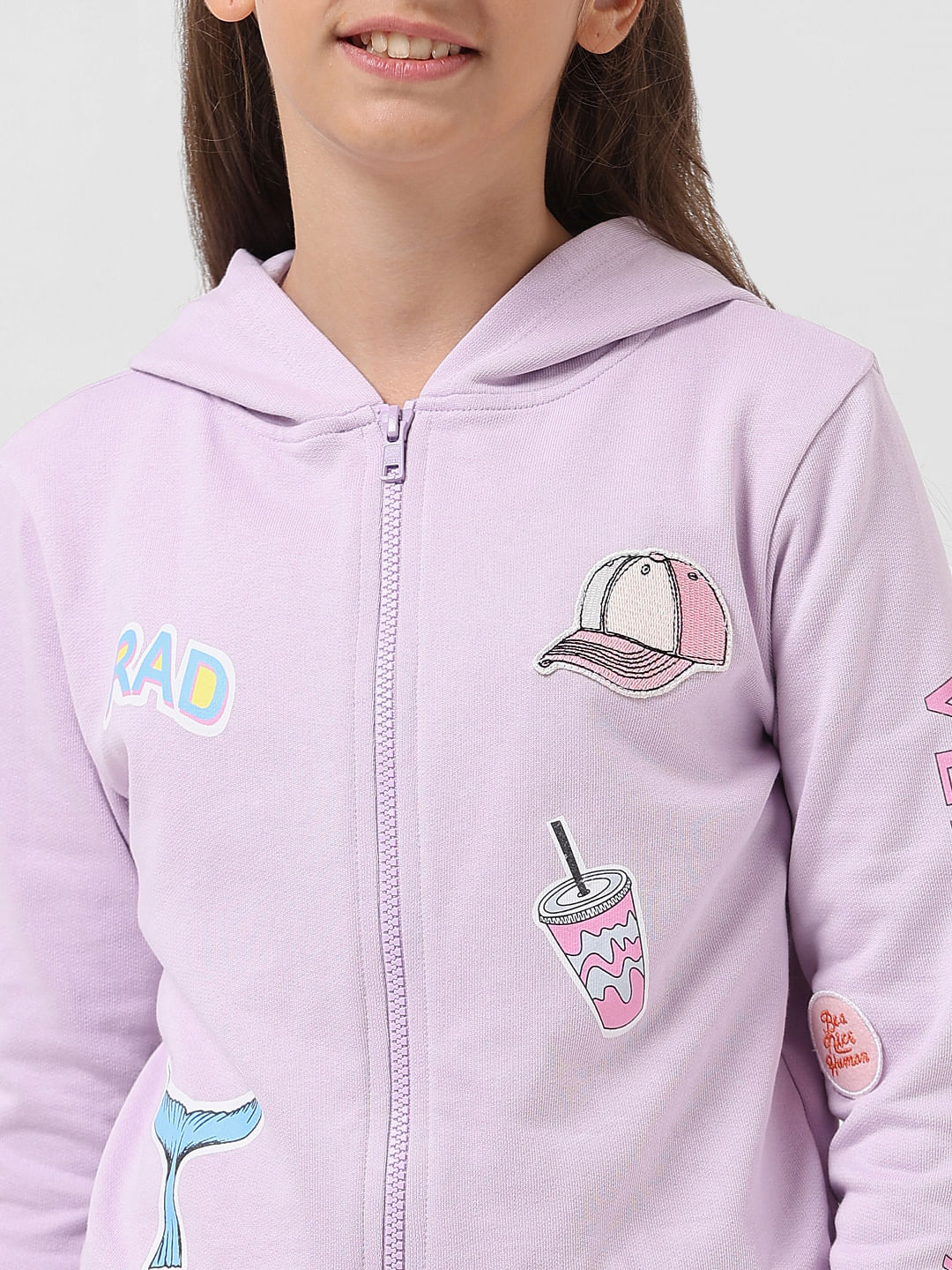 Girl Lilac Printed Hooded Sweatshirt - Image 5