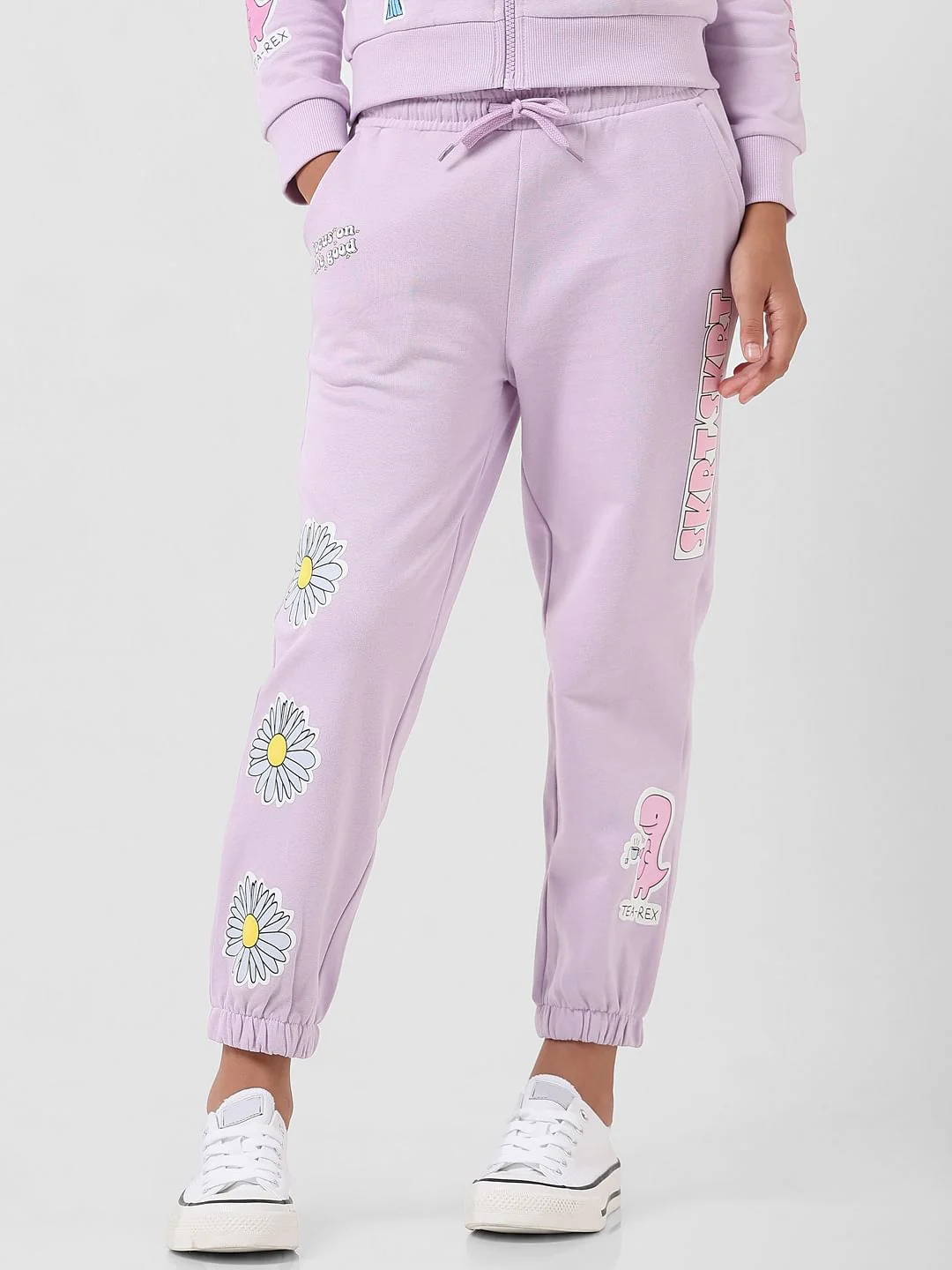 Girl Lilac Mid Rise Printed Sweatpants - Image 2