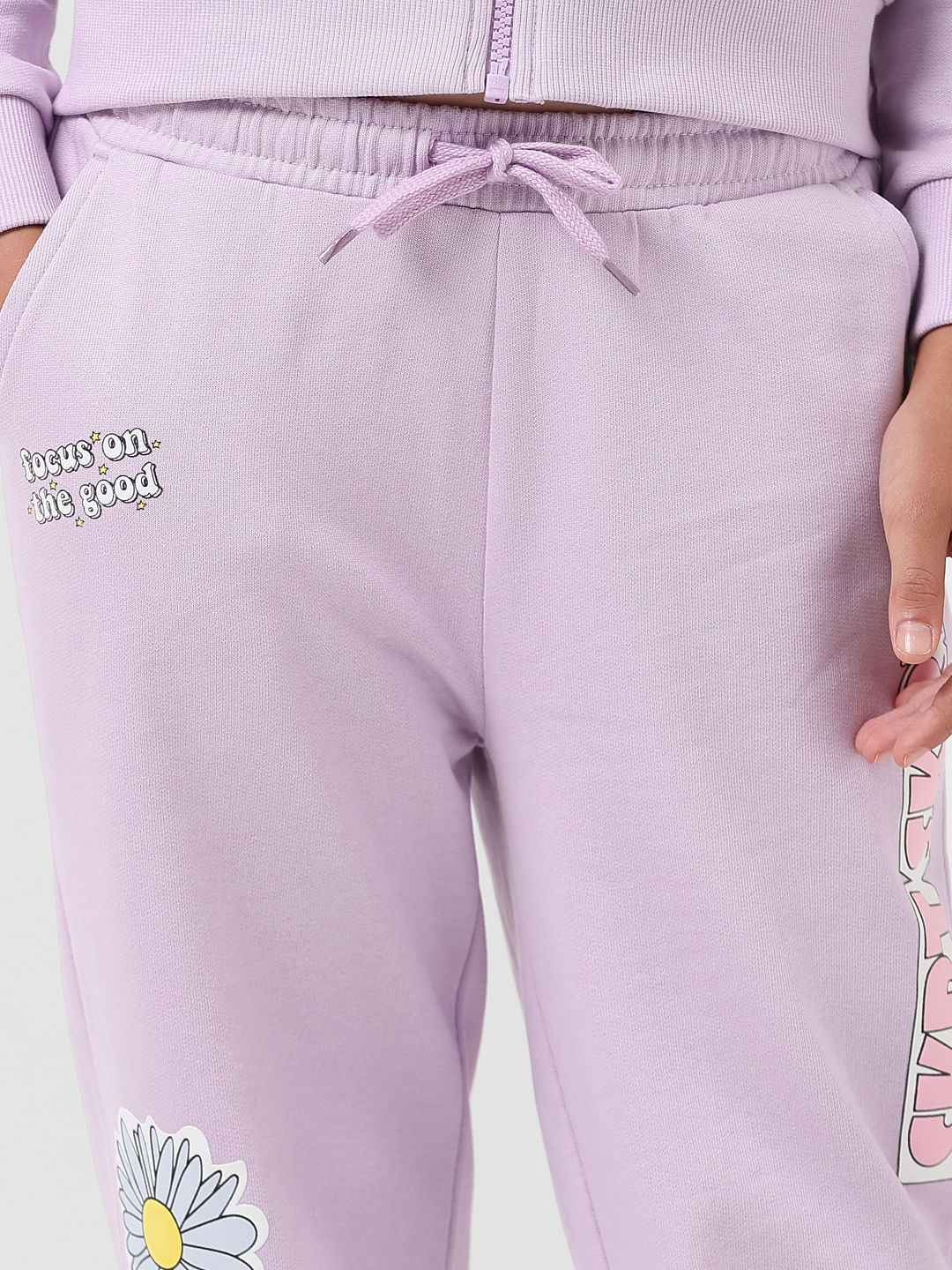 Girl Lilac Mid Rise Printed Sweatpants - Image 4