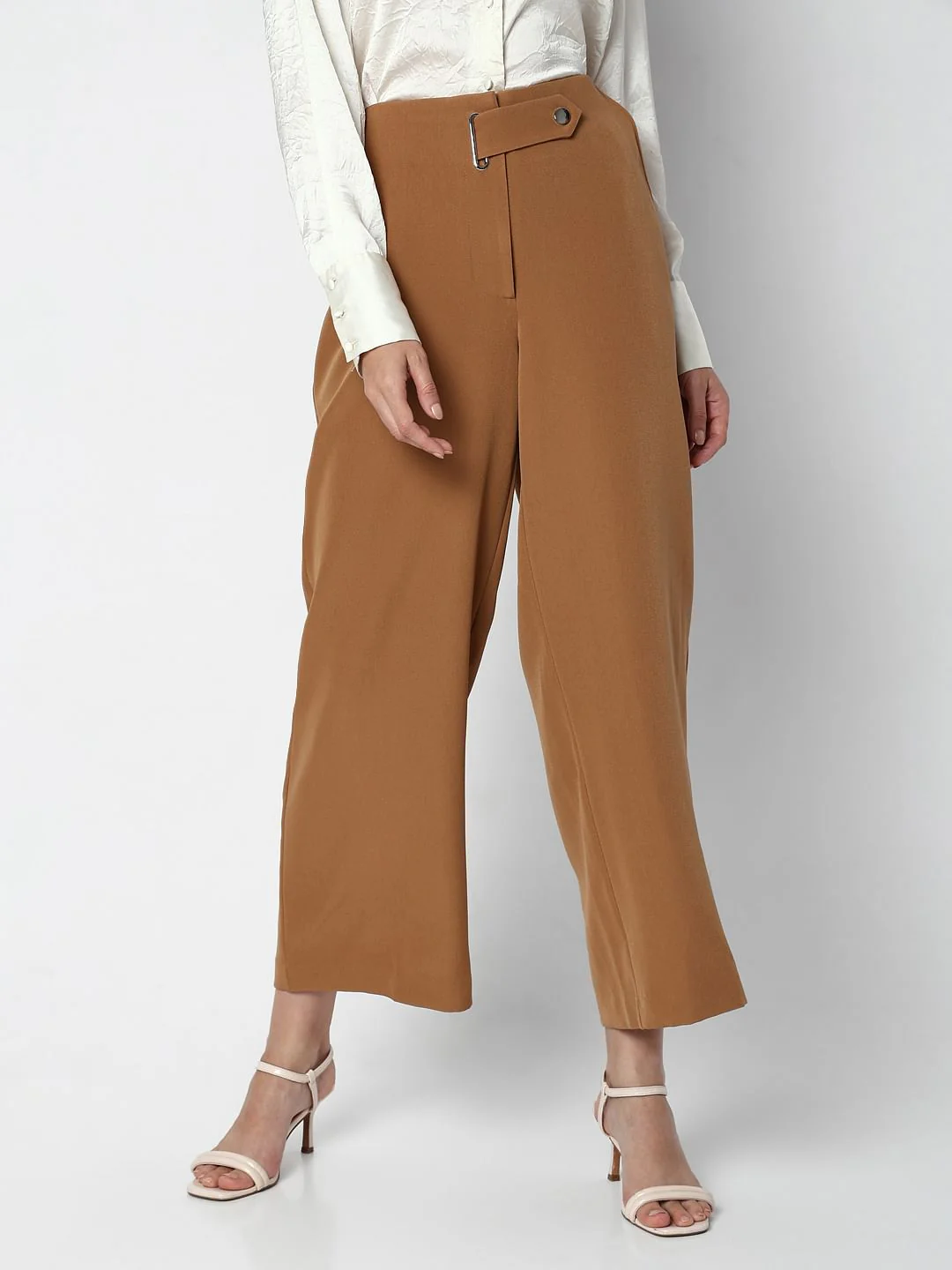 Brown Mid Rise Wide Leg Pants - Image 2