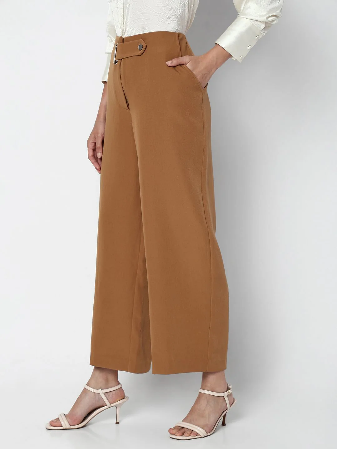 Brown Mid Rise Wide Leg Pants - Image 3