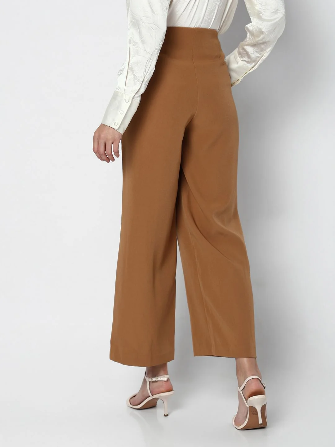 Brown Mid Rise Wide Leg Pants - Image 4