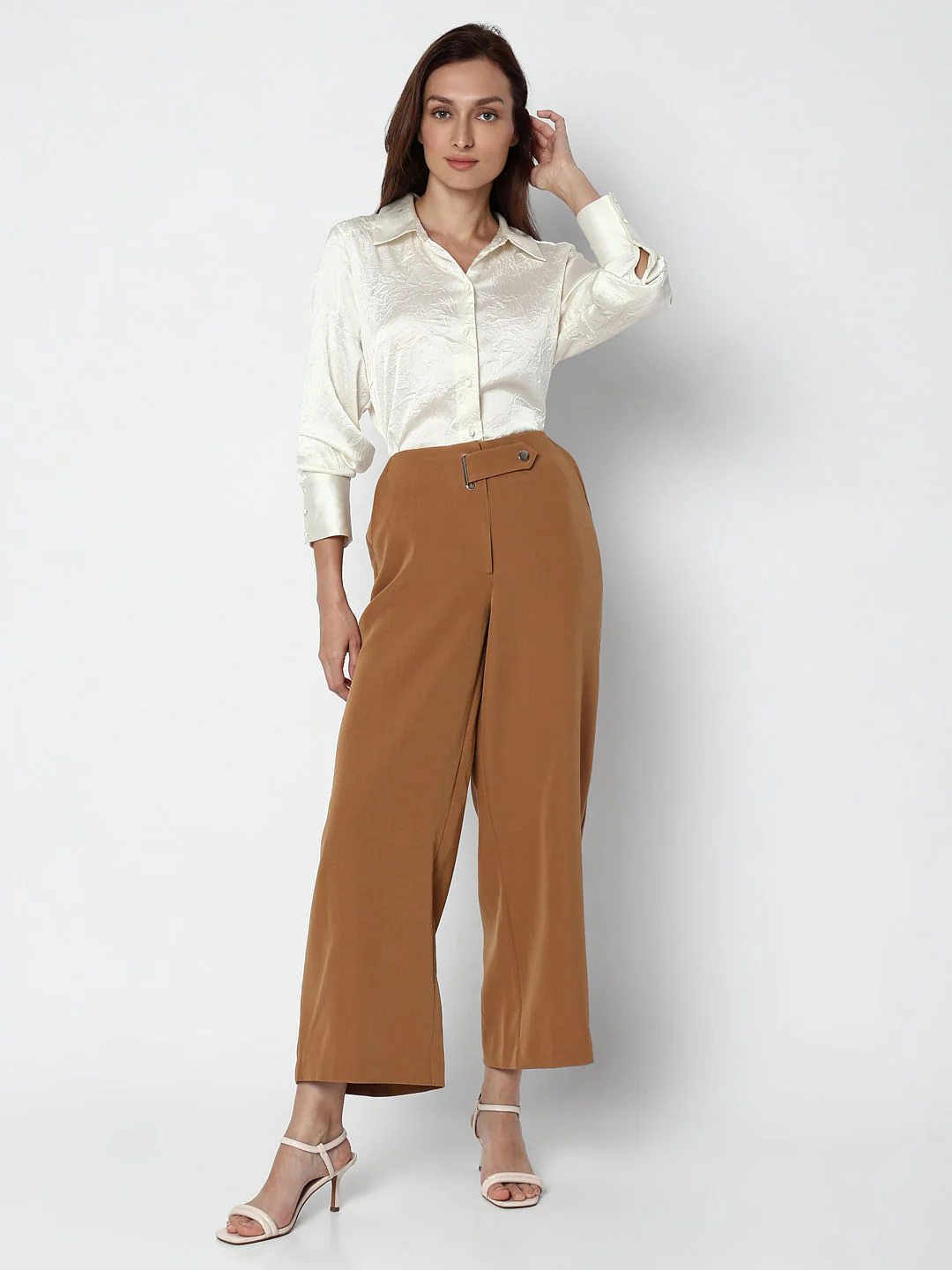 Brown Mid Rise Wide Leg Pants - Image 5
