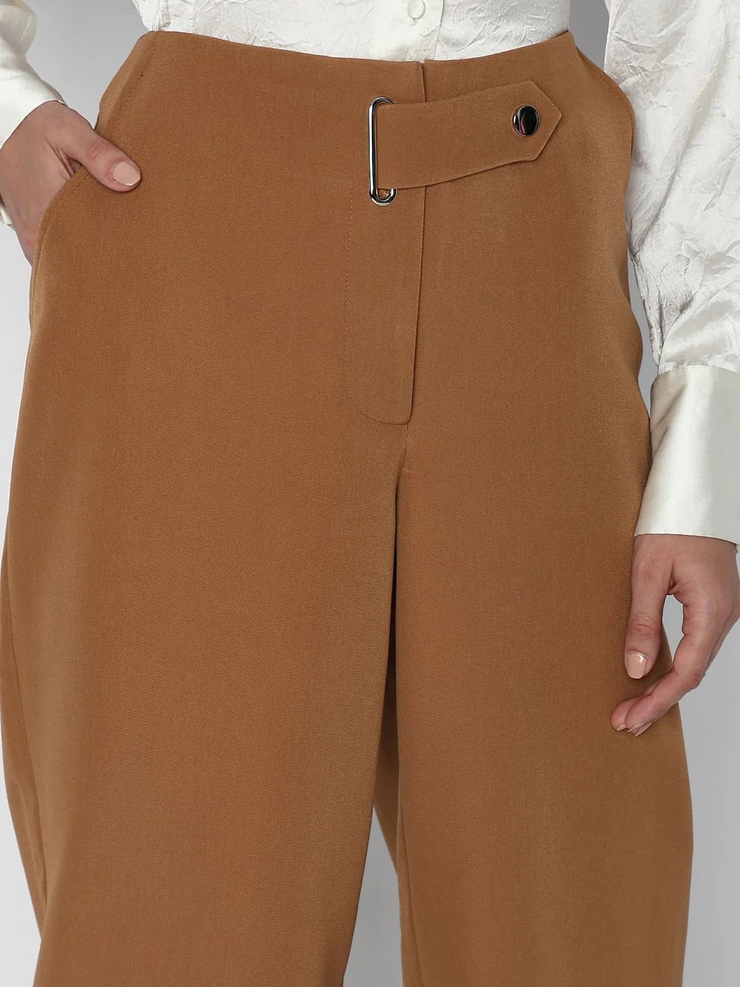 Brown Mid Rise Wide Leg Pants - Image 6