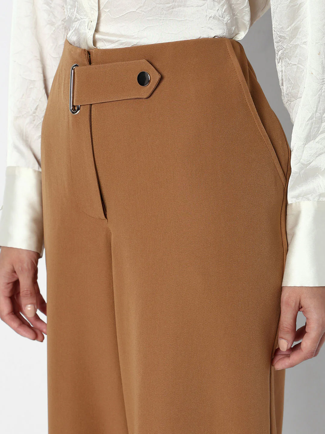 Brown Mid Rise Wide Leg Pants - Image 8