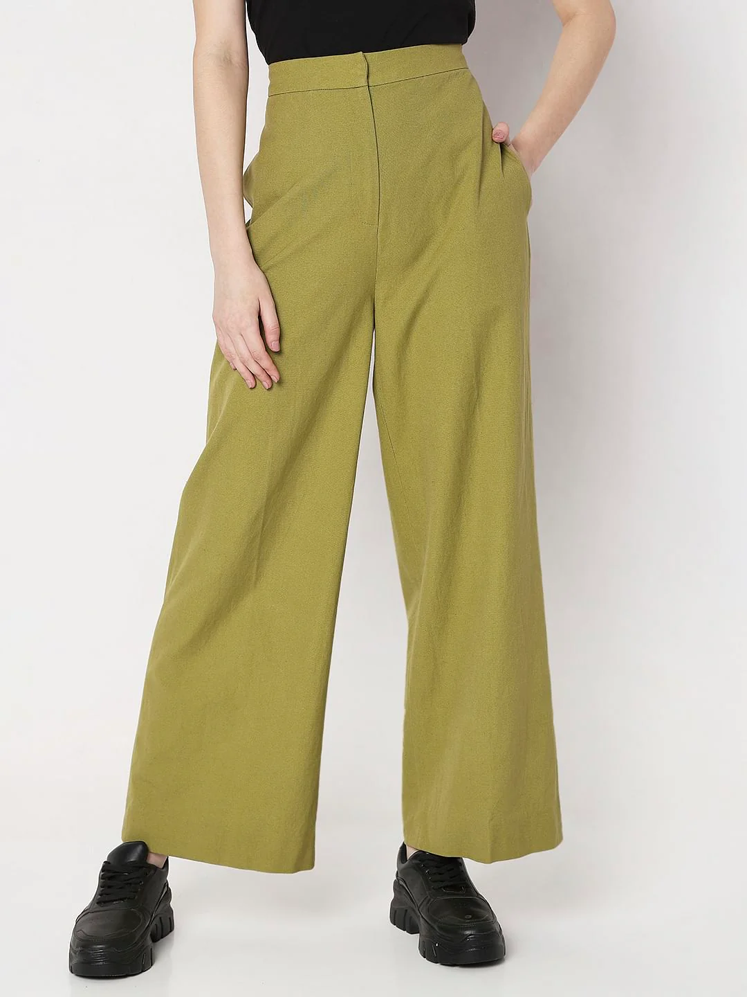 Green Mid Rise Flared Pants - Image 2