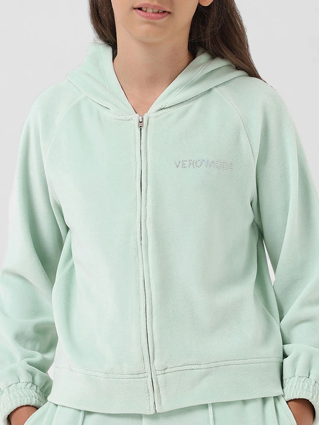 Girl Mint Velour Hooded Sweatshirt - Image 4