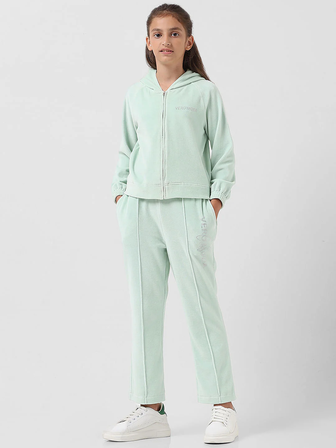 Girl Mint Velour Hooded Sweatshirt - Image 5