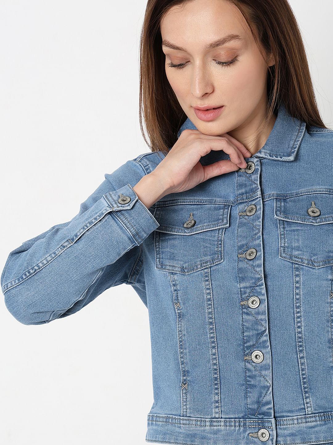 Blue Light Washed Denim Jacket - Image 6