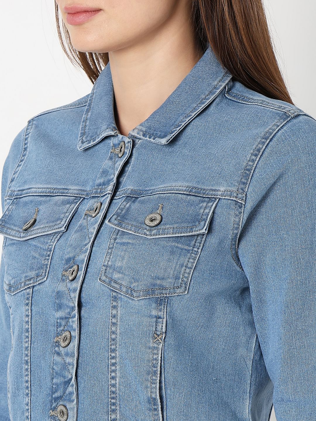 Blue Light Washed Denim Jacket - Image 8