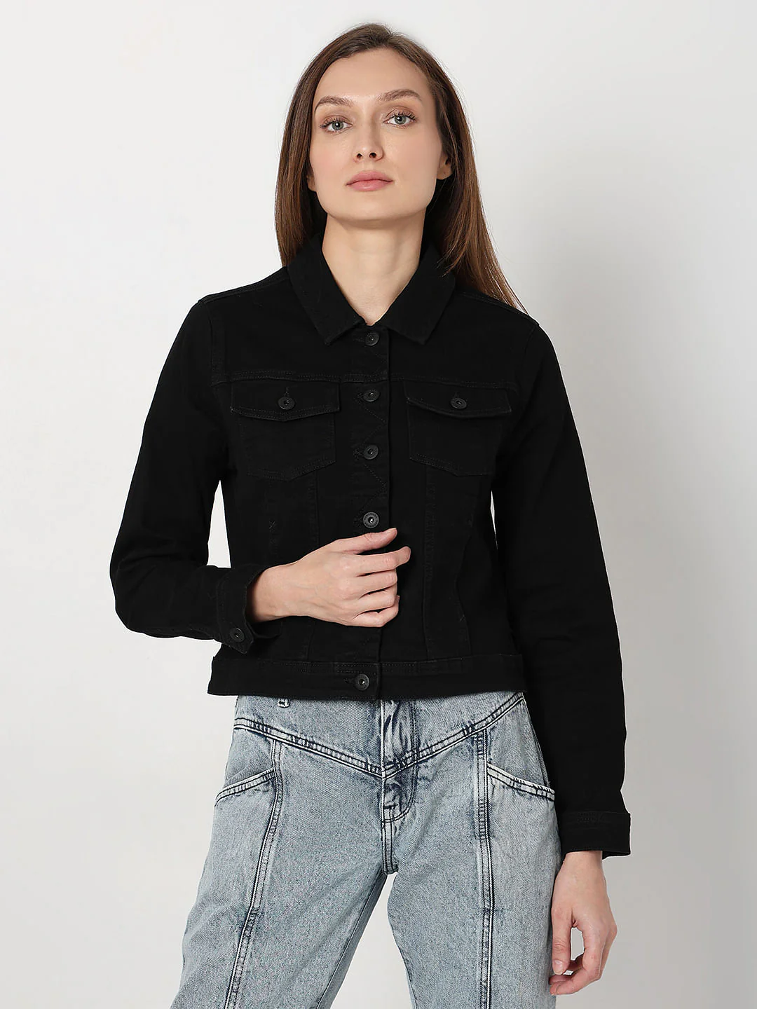 Black Washed Denim Jacket - Image 2