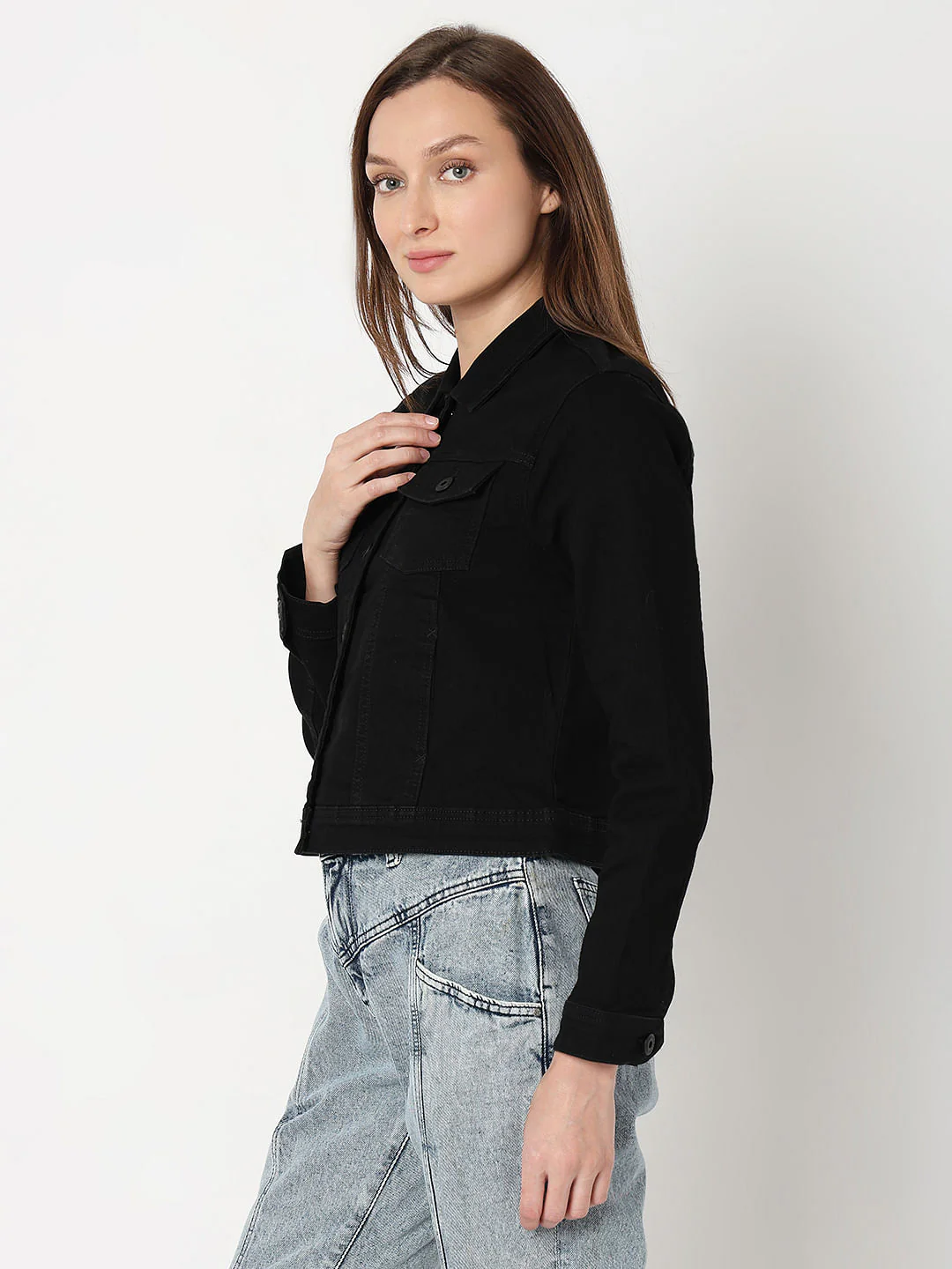 Black Washed Denim Jacket - Image 3