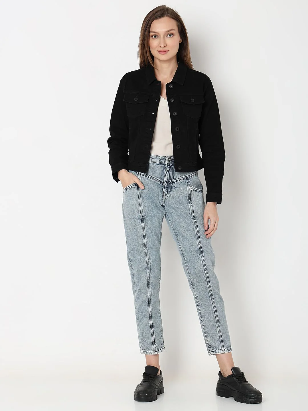 Black Washed Denim Jacket - Image 5