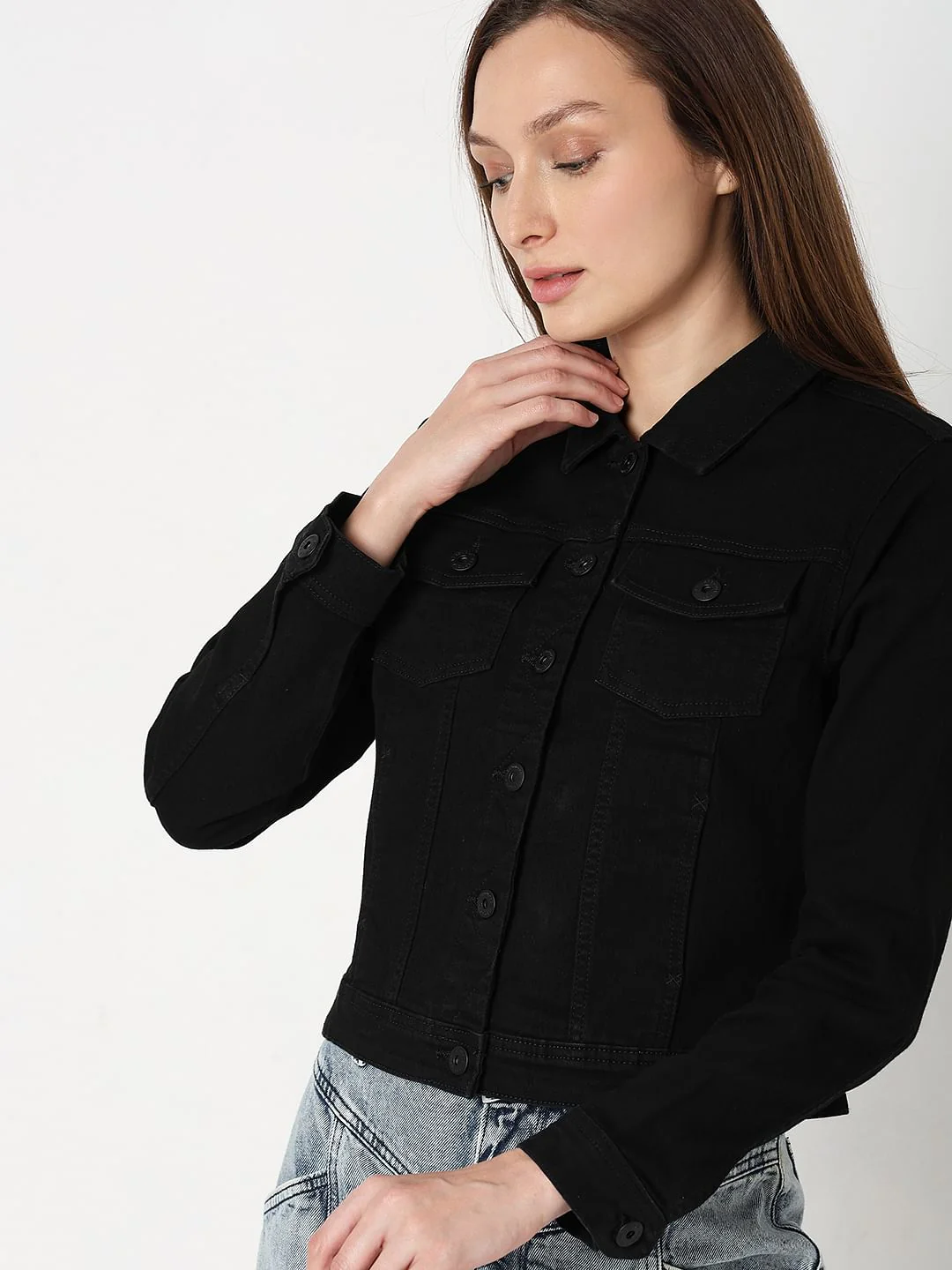 Black Washed Denim Jacket - Image 6