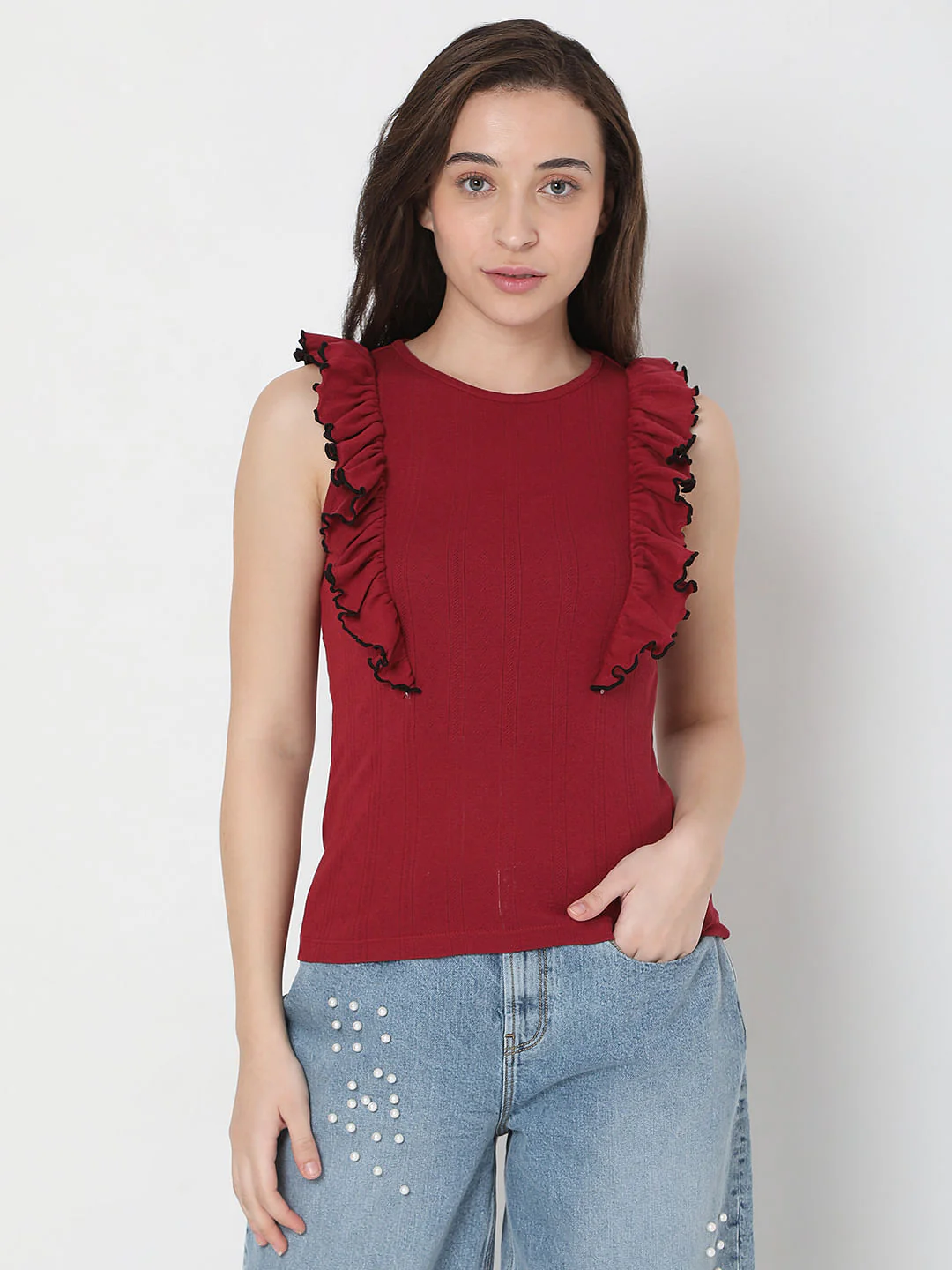 Red Ruffle Detail Top - Image 2