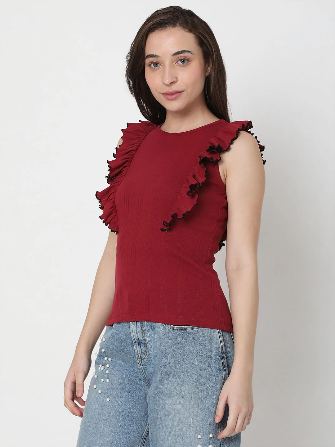 Red Ruffle Detail Top - Image 3
